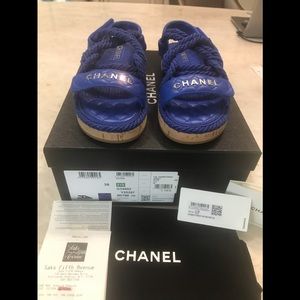 CHANEL Auth NIB 2021 Blue cord leath sandals sz 38